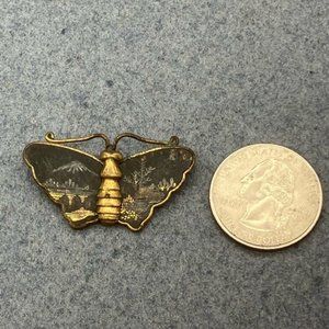 Komai Butterfly Pin Brooch Meiji Japanese As Is Vintage Gold Inlay Retro BoHo